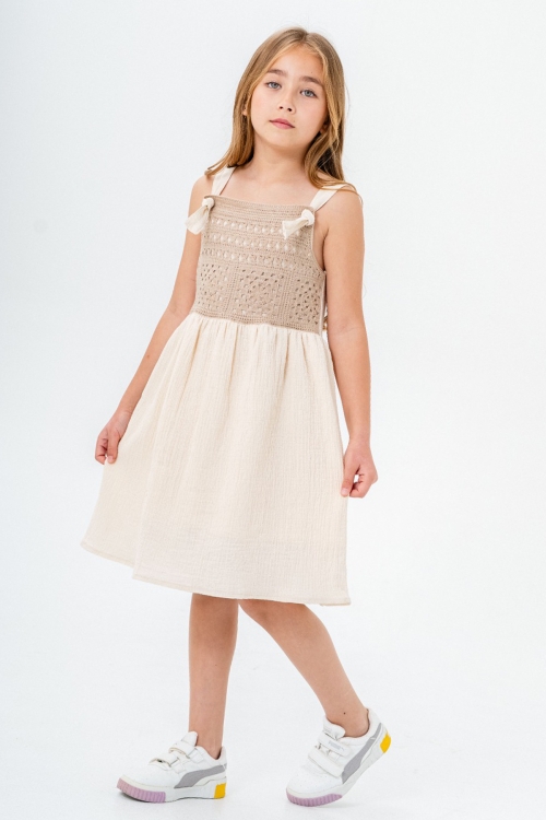 Kahve Dantel Detaylı Müslin Kız Çocuk Elbise 21086