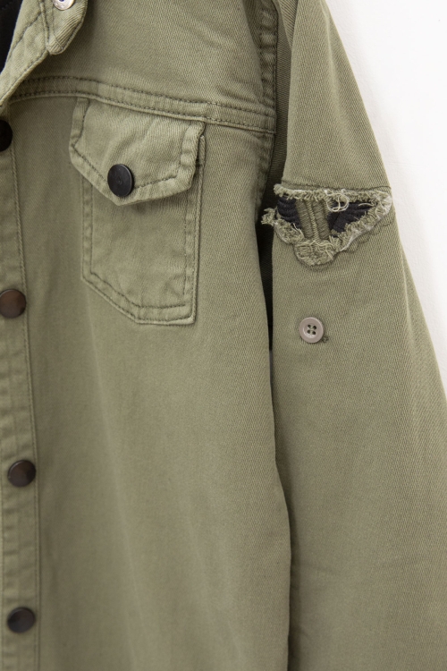 Haki Keten Gömlekli Bisiklet Yaka Baskılı Tişörtlü Erkek Çocuk 2li Takım 20256