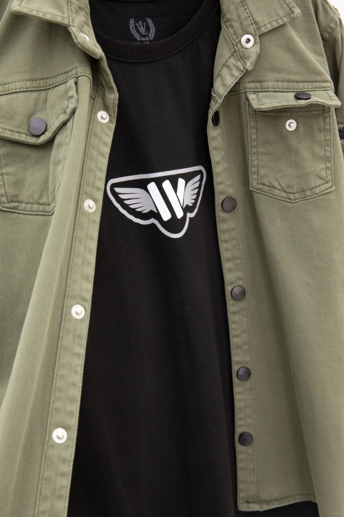 Haki Keten Gömlekli Bisiklet Yaka Baskılı Tişörtlü Erkek Çocuk 2li Takım 20256