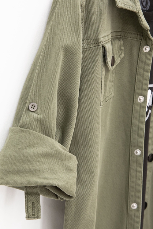 Haki Keten Gömlekli Bisiklet Yaka Baskılı Tişörtlü Erkek Çocuk 2li Takım 20256