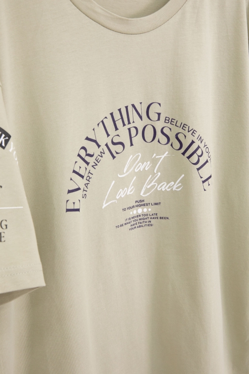 Haki Kolu Yazı Detaylı Bisiklet Yaka Erkek Çocuk Tişört 20903