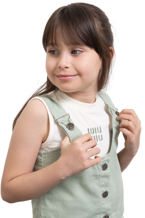 Haki Sıfır Kol Badili Düğmeli Yelekli Kız Çocuk 3lü Şortlu Takım 21035