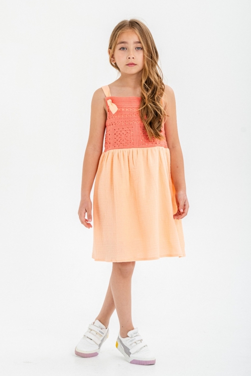 Turuncu Dantel Detaylı Müslin Kız Çocuk Elbise 21085