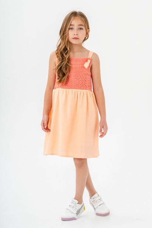 Turuncu Dantel Detaylı Müslin Kız Çocuk Elbise 21085