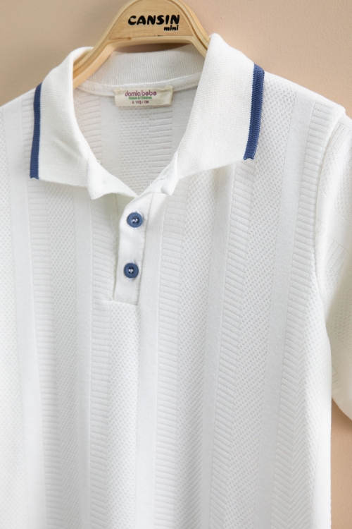 İndigo Çizgi Desenli Polo Yaka Düğmeli Erkek Çocuk Şortlu 2li Takım 21116