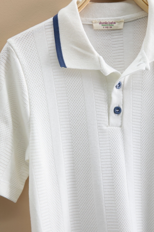 İndigo Çizgi Desenli Polo Yaka Düğmeli Erkek Çocuk Şortlu 2li Takım 21116