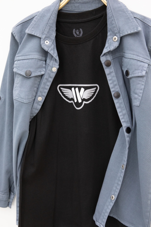 İndigo Keten Gömlekli Bisiklet Yaka Baskılı Tişörtlü Erkek Çocuk 2li Takım 20259