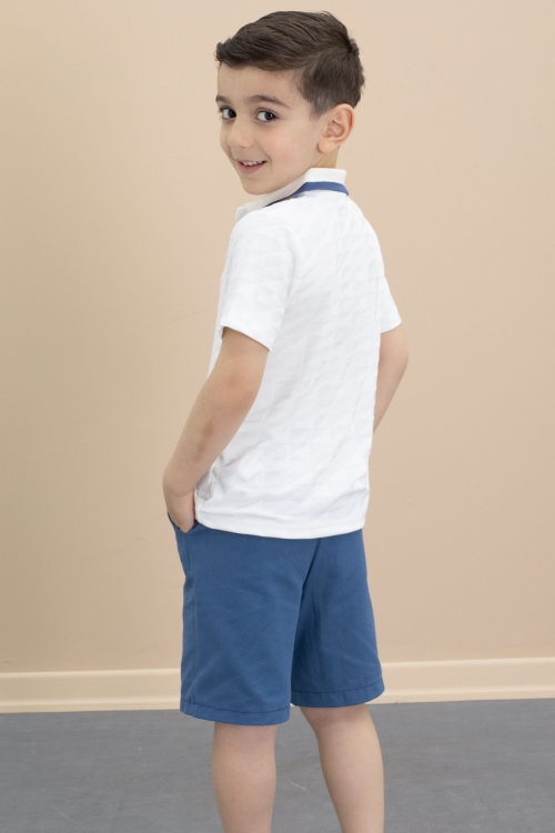 İndigo Polo Yaka Düğmeli Tişörtlü Erkek Çocuk Şortlu 2li Takım 21107