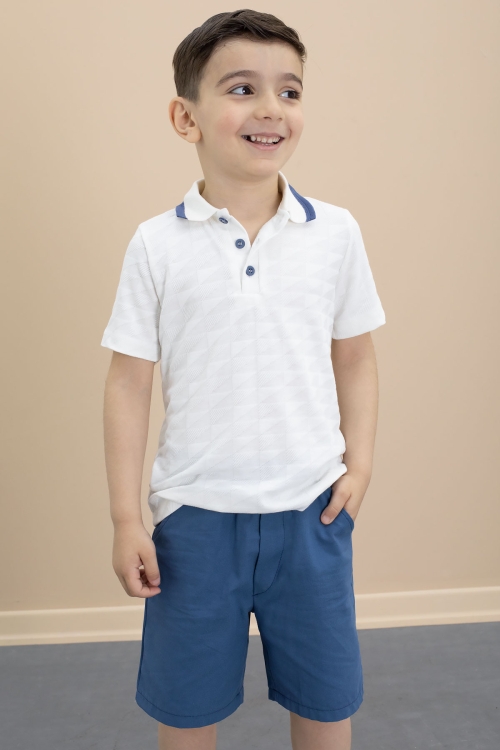 İndigo Polo Yaka Düğmeli Tişörtlü Erkek Çocuk Şortlu 2li Takım 21107