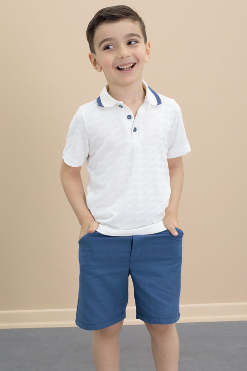 İndigo Polo Yaka Düğmeli Tişörtlü Erkek Çocuk Şortlu 2li Takım 21107