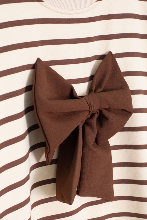 Kahve Çizgili Sweatshirt Kuşaklı Pantolonlu Kız Çocuk Takım 20654