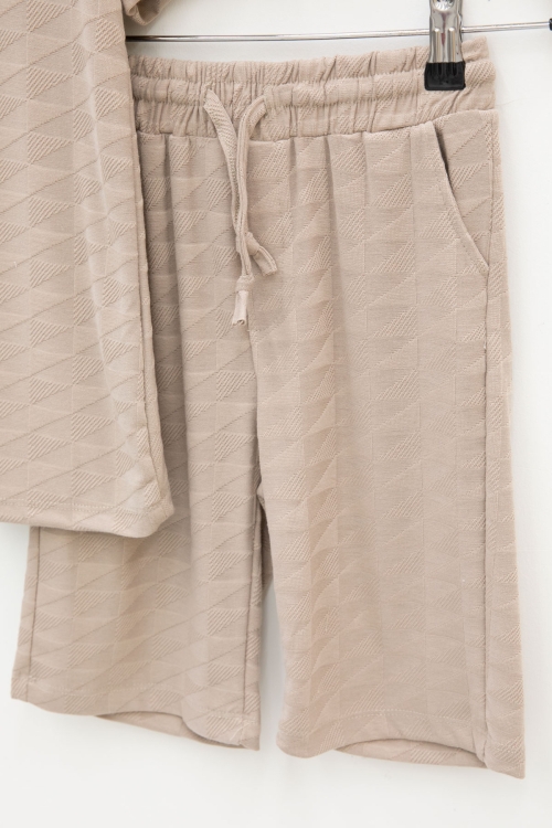 Kahve Kare Desenli Bisiklet Yaka Tişörtlü Erkek Çocuk Şortlu Takım 20784