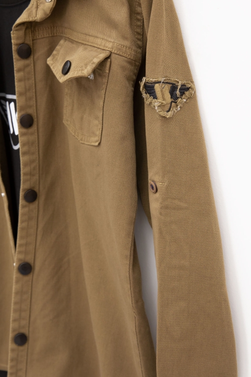 Kahve Keten Gömlekli Bisiklet Yaka Baskılı Tişörtlü Erkek Çocuk 2li Takım 20257