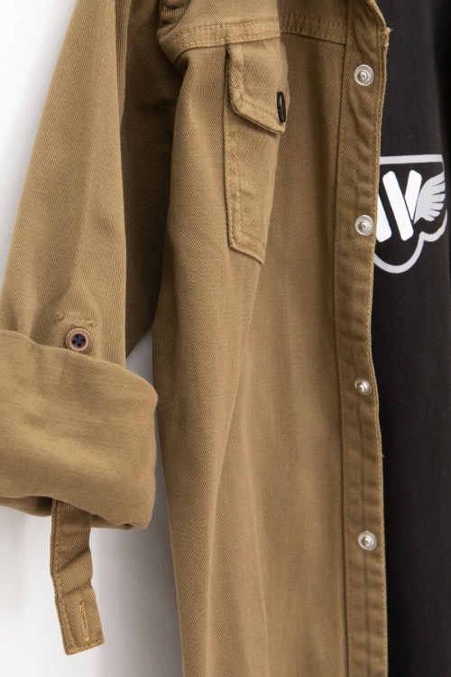 Kahve Keten Gömlekli Bisiklet Yaka Baskılı Tişörtlü Erkek Çocuk 2li Takım 20257