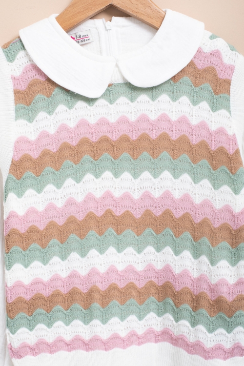 Kahve Örgü Süveterli Müslin Gömlekli Kız Çocuk Pantolonlu 3lü Takım 20670