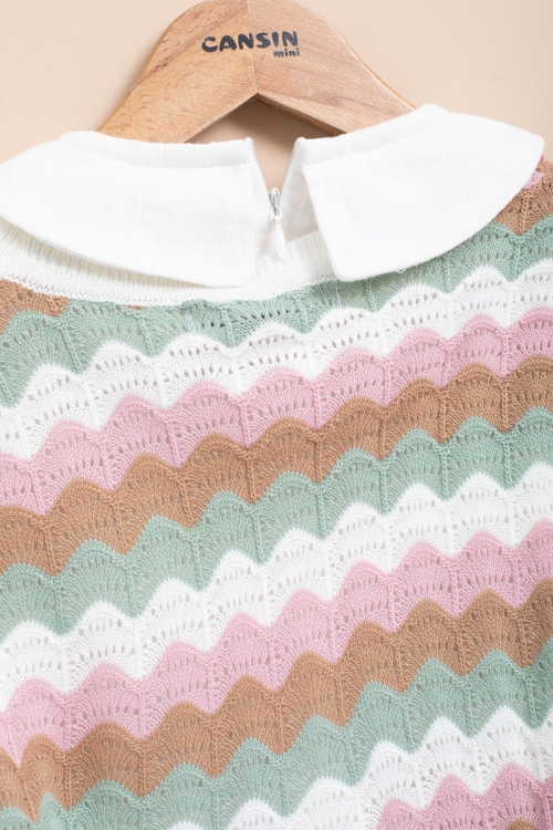 Kahve Örgü Süveterli Müslin Gömlekli Kız Çocuk Pantolonlu 3lü Takım 20670