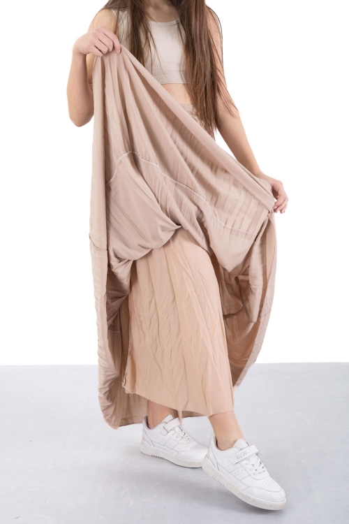 Kahverengi Hasır Kemerli Uzun Kesim Kırışmalı Kız Çocuk Etek 20502