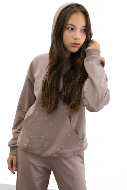 Kahverengi Kız Çocuk Taş Detaylı 2li Takım 21182