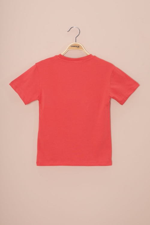 Kiremit Araba Baskılı Nakış Detaylı Erkek Çocuk Bisiklet Yaka Tişört 20954