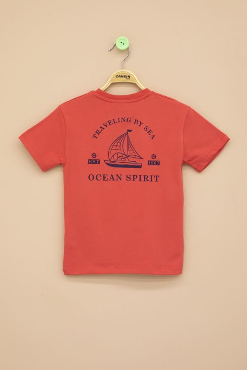 Kiremit Ayıcık Baskılı Cepli Erkek Bebek Tişört 20933