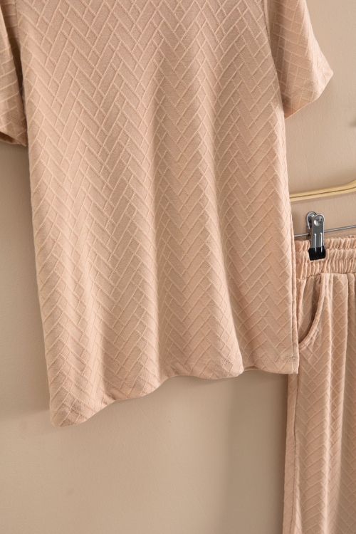 Kiremit Çizgi Desenli Bisiklet Yaka Tişörtlü Erkek Çocuk Şortlu Takım 20788