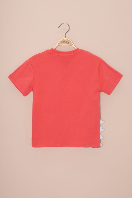 Kiremit Dinozor Baskılı Bisiklet Yaka Erkek Bebek Tişört 20953