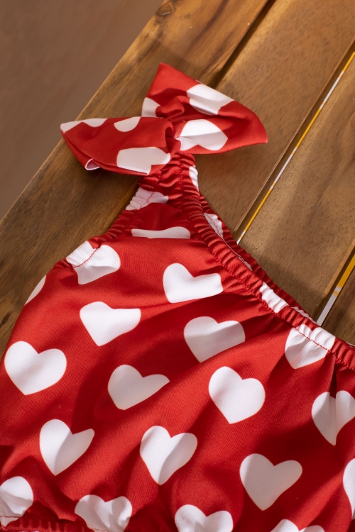 Kırmızı Kalp Desenli Kemer Detaylı Kız Çocuk Mayo Takımı 21070