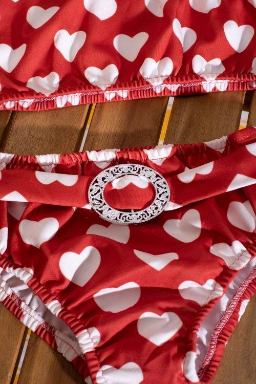 Kırmızı Kalp Desenli Kemer Detaylı Kız Çocuk Mayo Takımı 21070