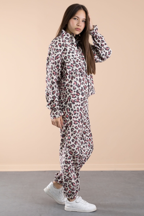 Kırmızı Leopar Desenli Paraşüt Ceketli Bisiklet Yaka Tişörtlü Kız Çocuk 3lü Takım 20639