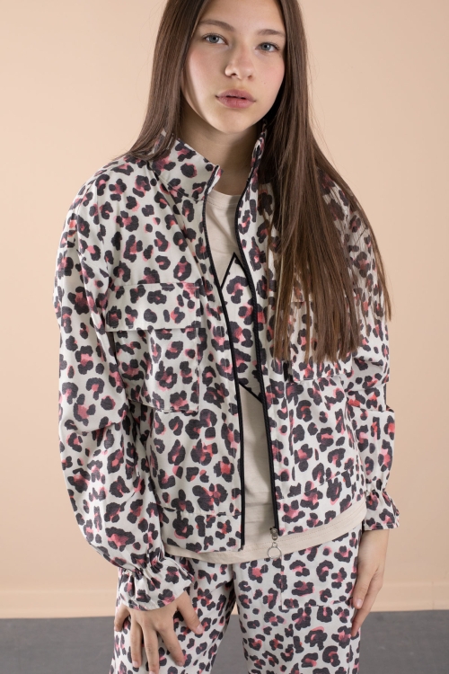 Kırmızı Leopar Desenli Paraşüt Ceketli Bisiklet Yaka Tişörtlü Kız Çocuk 3lü Takım 20639