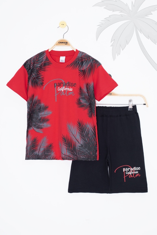 Kırmızı Paradise Yazılı Erkek Çocuk Şortlu 2li Takım 20643