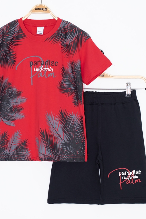 Kırmızı Paradise Yazılı Erkek Çocuk Şortlu 2li Takım 20643