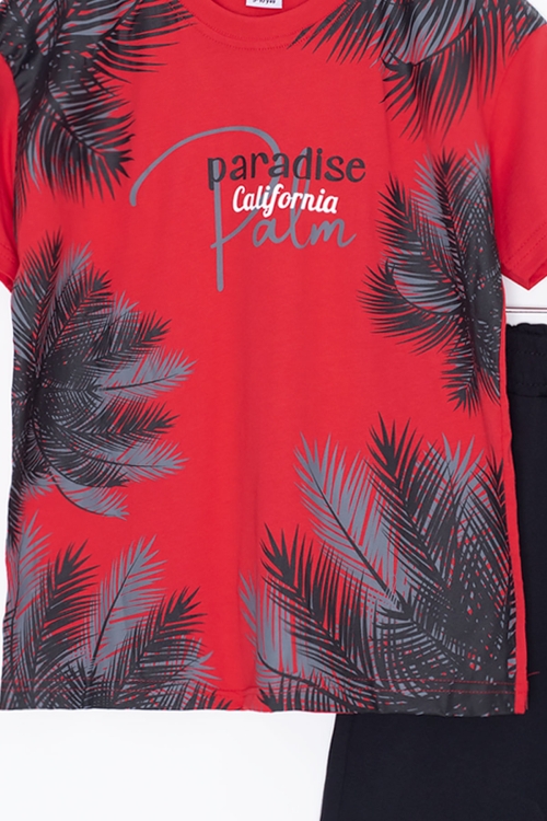 Kırmızı Paradise Yazılı Erkek Çocuk Şortlu 2li Takım 20643