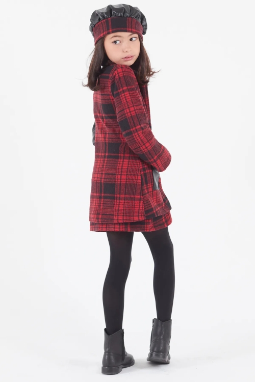 Kız Çocuk Çizgili Deri Etekli Ceketli Takım 14585