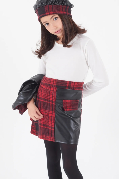 Kız Çocuk Çizgili Deri Etekli Ceketli Takım 14585