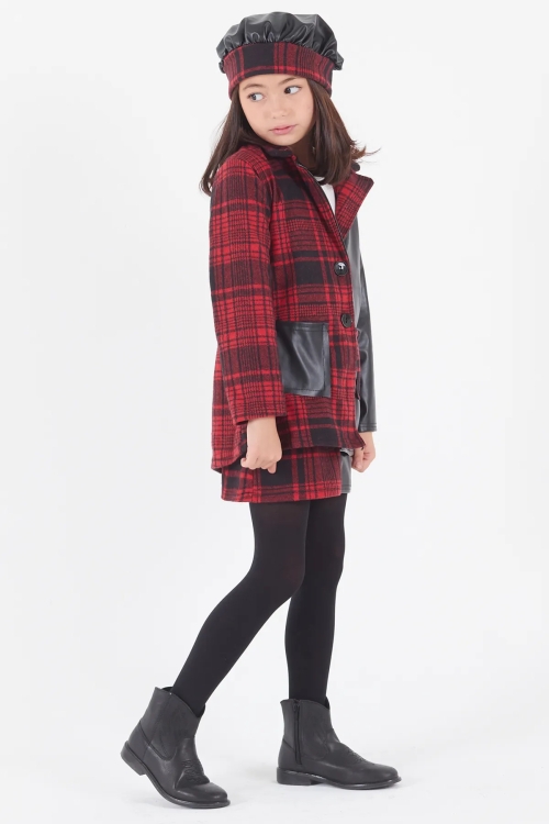 Kız Çocuk Çizgili Deri Etekli Ceketli Takım 14585