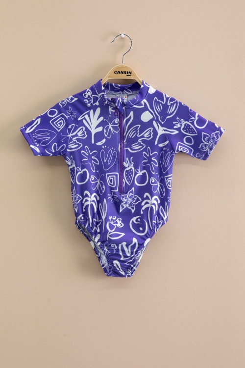 Kız Çocuk Mor Fermuarlı Mayo Takımı 21126