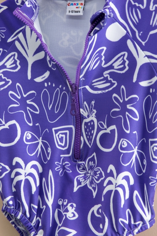 Kız Çocuk Mor Fermuarlı Mayo Takımı 21126