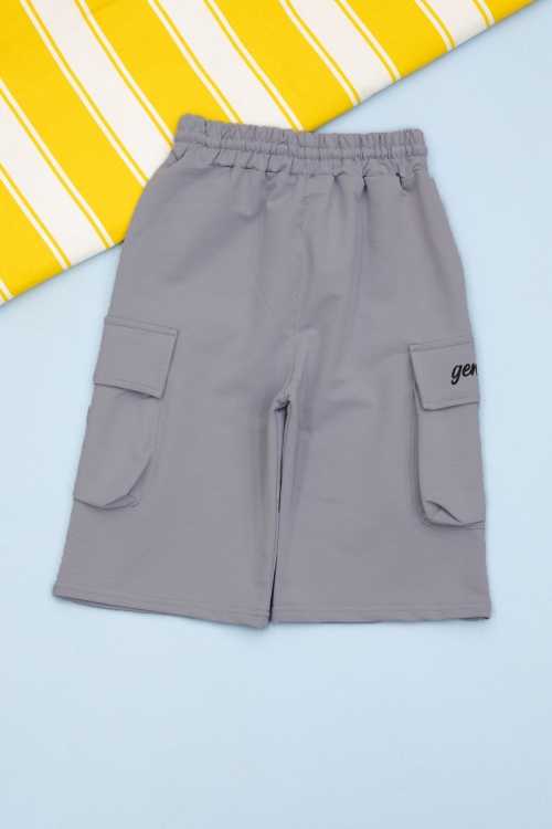 Koyu Gri Cebi Yazı Baskılı Beli Lastikli Erkek Çocuk Şort 21172