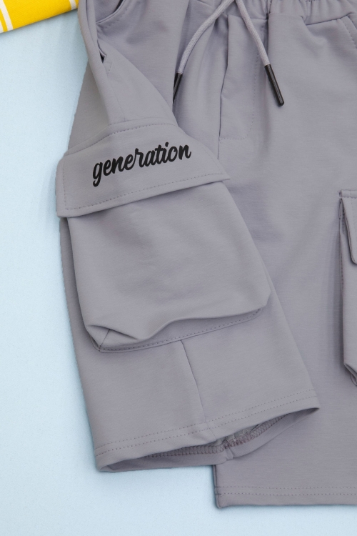 Koyu Gri Cebi Yazı Baskılı Beli Lastikli Erkek Çocuk Şort 21172