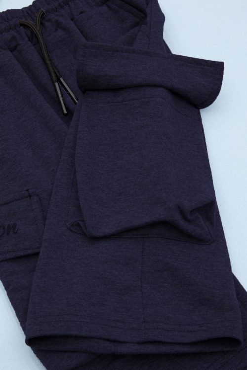 Koyu Lacivert Cebi Yazı Baskılı Beli Lastikli Erkek Çocuk Şort 21171