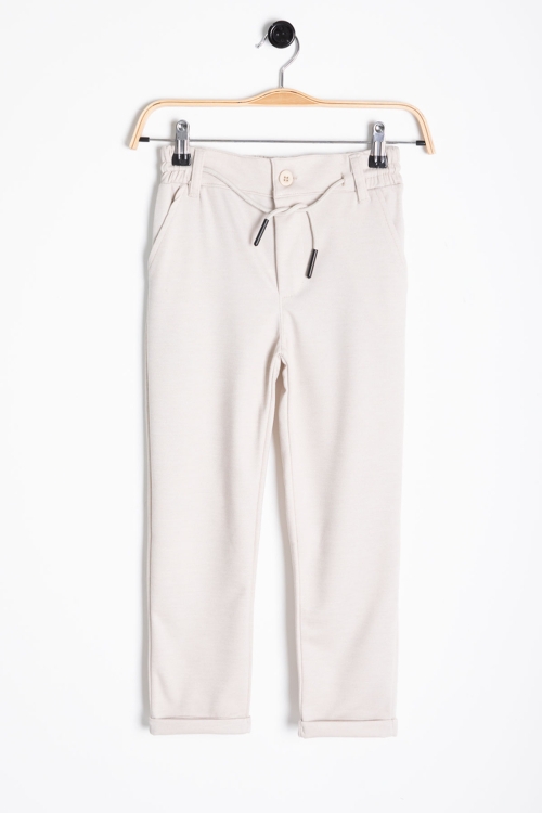 Krem Beli  Bağcıklı Duble Paça Erkek Çocuk Jogger Kumaş Pantolon 20747