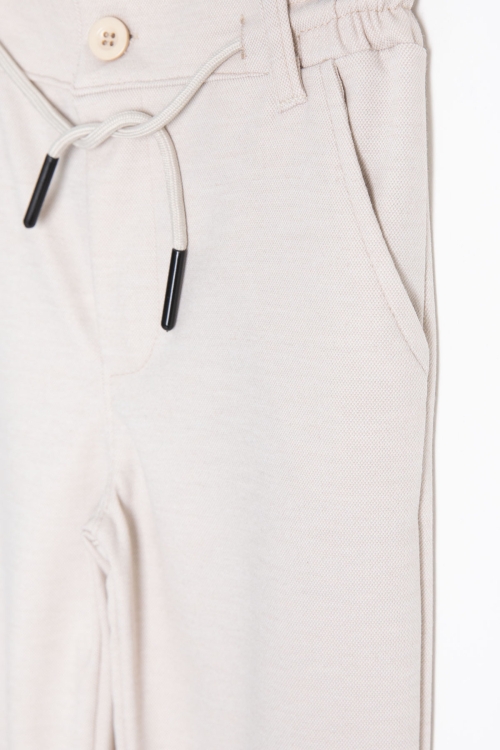 Krem Beli  Bağcıklı Duble Paça Erkek Çocuk Jogger Kumaş Pantolon 20747