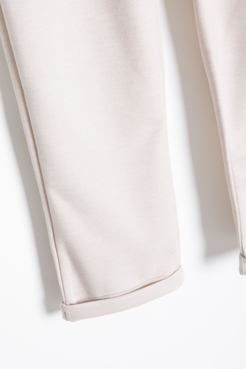 Krem Beli  Bağcıklı Duble Paça Erkek Çocuk Jogger Kumaş Pantolon 20747