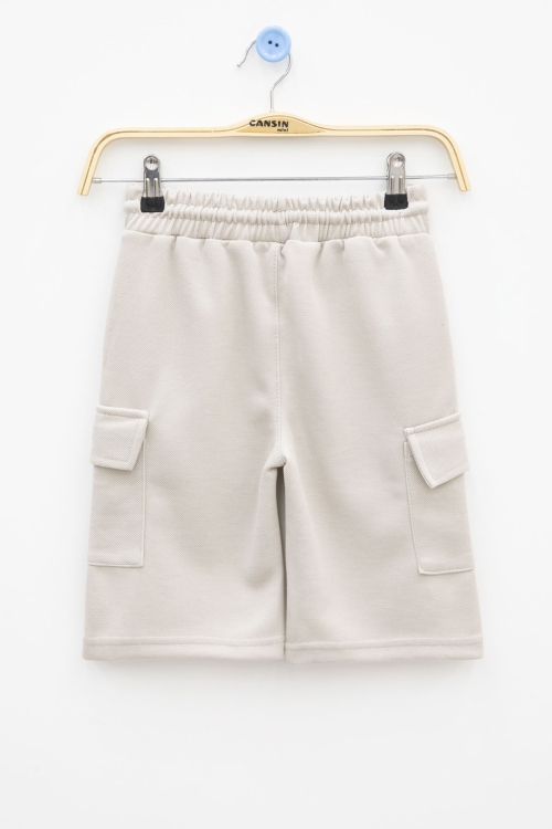 Krem Beli Lastikli Çift Kargo Cepli Erkek Çocuk Şort 21178