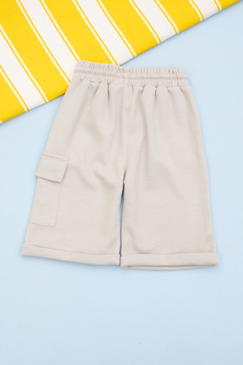 Krem Beli Lastikli Jogger Kumaş Tek Kargo Cepli Erkek Çocuk Şort 21156