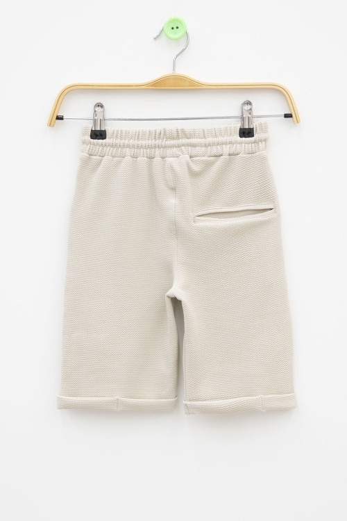 Krem  Beli Lastikli Ponpon Kumaş Basic Erkek Çocuk Şort 21170