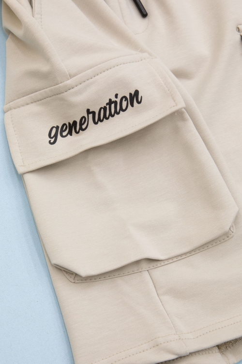 Krem Cebi Yazı Baskılı Beli Lastikli Erkek Çocuk Şort 21164