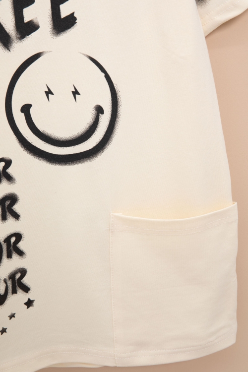 Krem Cep Detaylı Yazı Baskılı Erkek Çocuk Bisiklet Yaka Tişört 20907