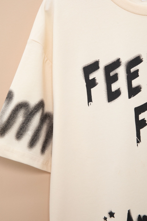 Krem Cep Detaylı Yazı Baskılı Erkek Çocuk Bisiklet Yaka Tişört 20907